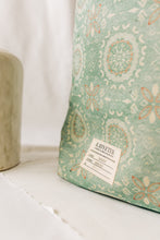 Load image into Gallery viewer, Wilson | Seaglass Tile Print Canvas + Brown Leather Tote