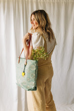 Load image into Gallery viewer, Wilson | Seaglass Tile Print Canvas + Brown Leather Tote