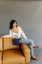 Load image into Gallery viewer, Dot | Signature Navy Canvas + Brown Leather Handbag