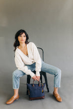 Load image into Gallery viewer, Otto | Signature Navy Canvas + Brown Leather Handbag