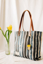 Load image into Gallery viewer, Wilson | Special Edition Beyond the Sea Stripe Canvas + Brown Leather Tote
