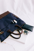 Load image into Gallery viewer, Otto | Signature Navy Canvas + Brown Leather Handbag
