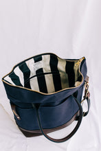 Load image into Gallery viewer, Williams | Signature Navy Canvas + Brown Leather Tote
