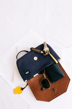 Load image into Gallery viewer, Whittle | Signature Navy Canvas + Brown Leather Handbag
