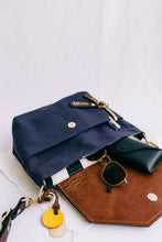 Load image into Gallery viewer, Hobby | Signature Navy Canvas + Brown Leather Handbag
