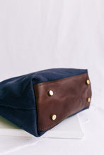 Load image into Gallery viewer, Dot | Signature Navy Canvas + Brown Leather Handbag
