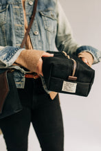 Load image into Gallery viewer, Large Dopp Kit | Signature Black Canvas + Brown Leather Toiletry Bag
