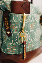 Load image into Gallery viewer, Williams | Seaglass Tile Print Canvas + Brown Leather Handbag

