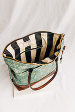 Load image into Gallery viewer, Williams | Seaglass Tile Print Canvas + Brown Leather Handbag
