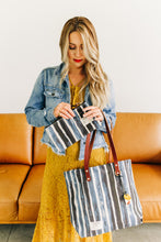 Load image into Gallery viewer, Wilson | Special Edition Beyond the Sea Stripe Canvas + Brown Leather Tote

