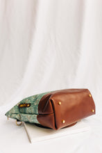 Load image into Gallery viewer, Williams | Seaglass Tile Print Canvas + Brown Leather Handbag
