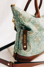 Load image into Gallery viewer, Otto | Seaglass Tile Print Canvas + Brown Leather Handbag
