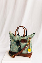 Load image into Gallery viewer, Otto | Seaglass Tile Print Canvas + Brown Leather Handbag
