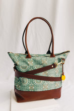 Load image into Gallery viewer, Williams | Seaglass Tile Print Canvas + Brown Leather Handbag
