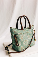 Load image into Gallery viewer, Dot | Seaglass Tile Print Canvas + Brown Leather Handbag
