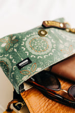 Load image into Gallery viewer, Whittle | Seaglass Tile Print Canvas + Brown Leather Handbag
