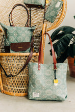 Load image into Gallery viewer, Wilson | Seaglass Tile Print Canvas + Brown Leather Tote
